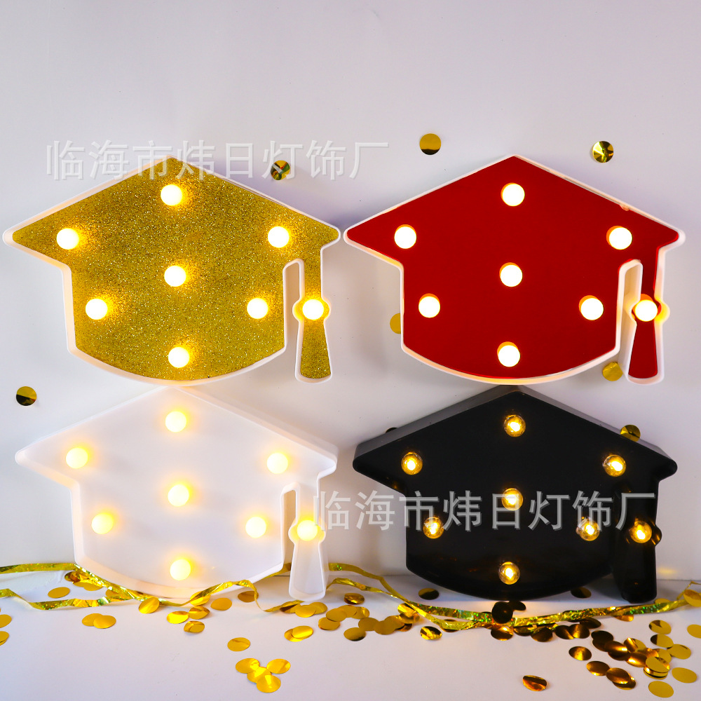 2025 accesorios de la foto de graduación, lámpara de letras grad, decoración de la escena de la fiesta led, lámpara decorativa, temporada de graduación, sombrero de soltero