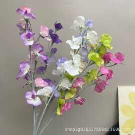 跨境电商植绒杆豌豆花 家居摆设婚庆插花办公室瓶花摄影道具假花
