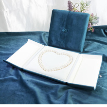 双开孔雀蓝珍珠礼盒按扣首饰盒丽丝绒套链盒时尚饰品盒厂家直销