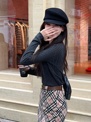 fever同款黑色羊毛呢報童帽女秋冬帽子法式貝雷帽羊氈帽畫家禮帽