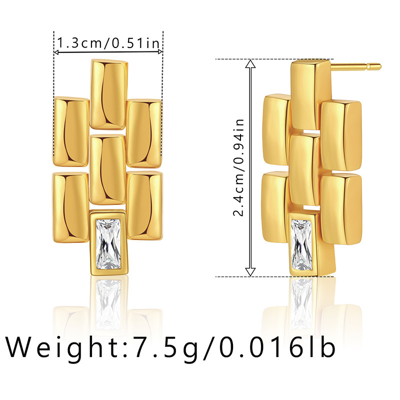 Fashion Square Copper Plating Inlay Zircon Ear Studs 1 Pair