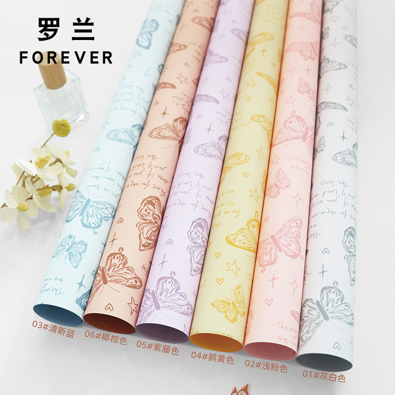 Roland Retro Papel de embalaje de flores mariposa plástico OPP impermeable ramo de flores a mano florista material floral al por mayor