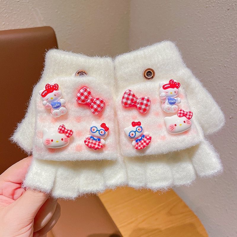 Hello kitty, beige gloves, 3-12 years