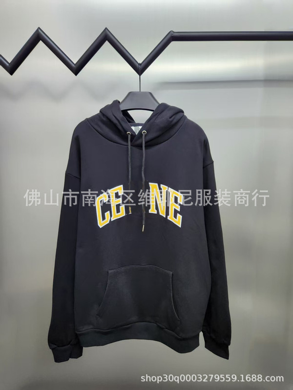 高品质 现货 CE家新款裂纹字母印花连帽卫衣重磅高街宽松简约帽衫|undefined