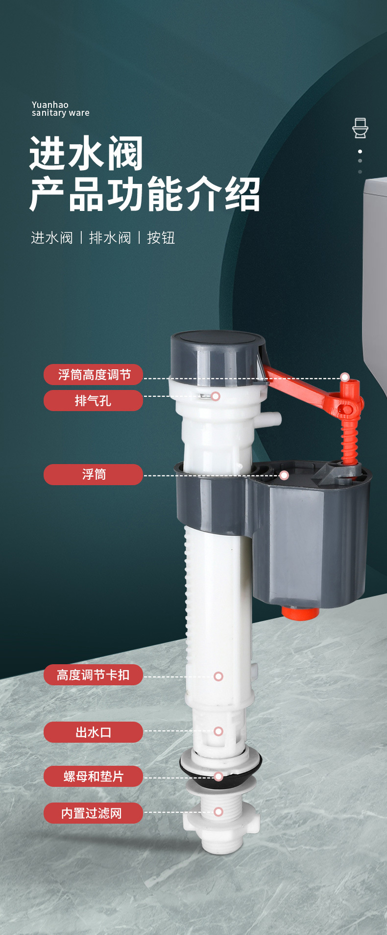 High-pressure drain valve, water inlet valve, old-fashioned split toilet, drainage and sanitary ware set, water tank accessories, squat toilet flush valve undefined