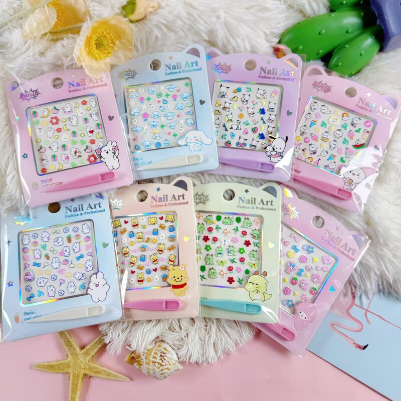Exquisitely Packaged 3D Embossed Stereo Nail Stickers Manicure Waterproof Little Girl Cartoon Cute Kidsren's Nail Stickers