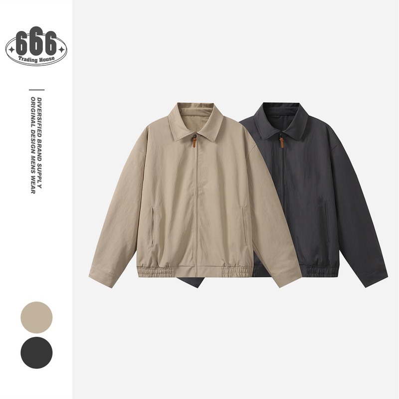 YANSANXIA春秋新款时尚潮牌宽松翻领教练夹克男工装外套衣服JK602|undefined