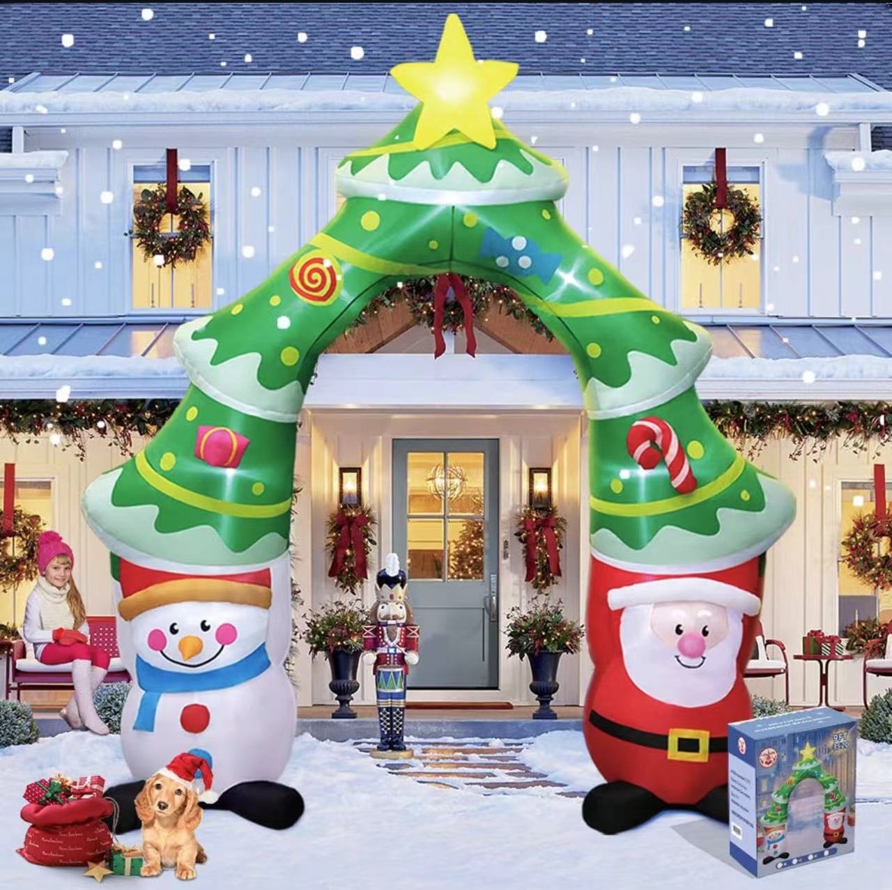 Transfronterizos para decoraciones navideñas decoración de patio luminoso muñeco de nieve alce arco de Papá Noel molde inflable