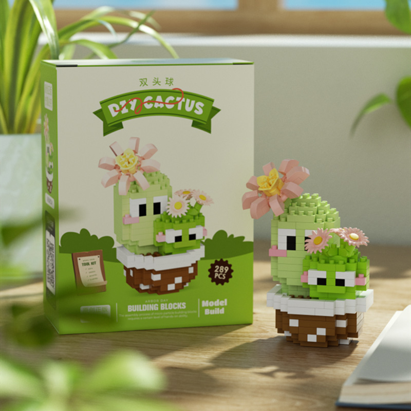 Compatible con la red alta cactus plantas suculentas escritorio decoración creativa para niños niñas ensamblaje juguetes bloques de construcción