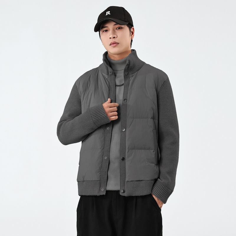 Clean Version Can Be Opened Twice 90 White Duck down Splicing Fashionable Wool Knitted Men's Casual down Jacket Jacket 8535