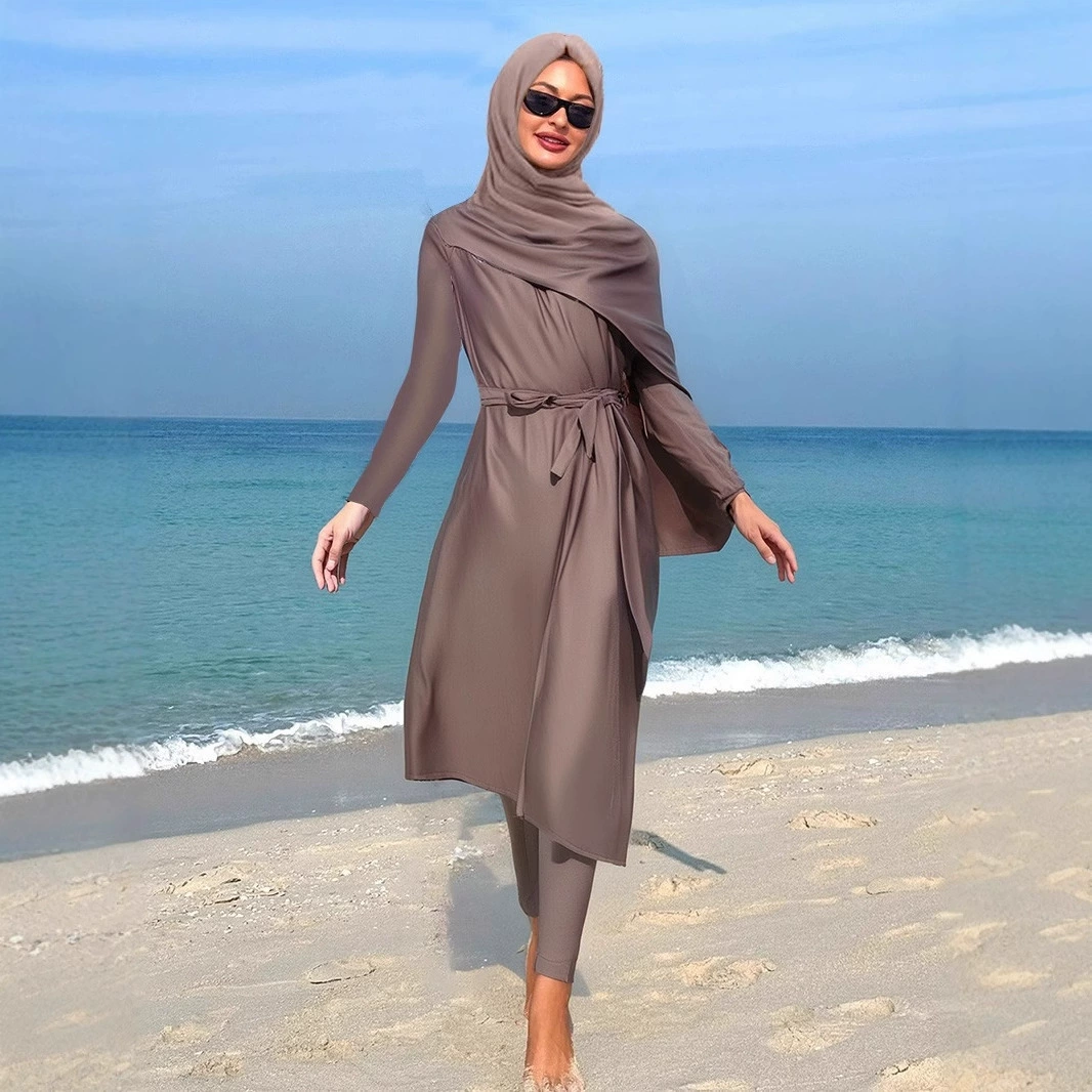 2025 новый европейский и американский мусульманский купальник женский трансграничный халат AliExpress простой базовый цвет сплошной цвет пляжная юбка