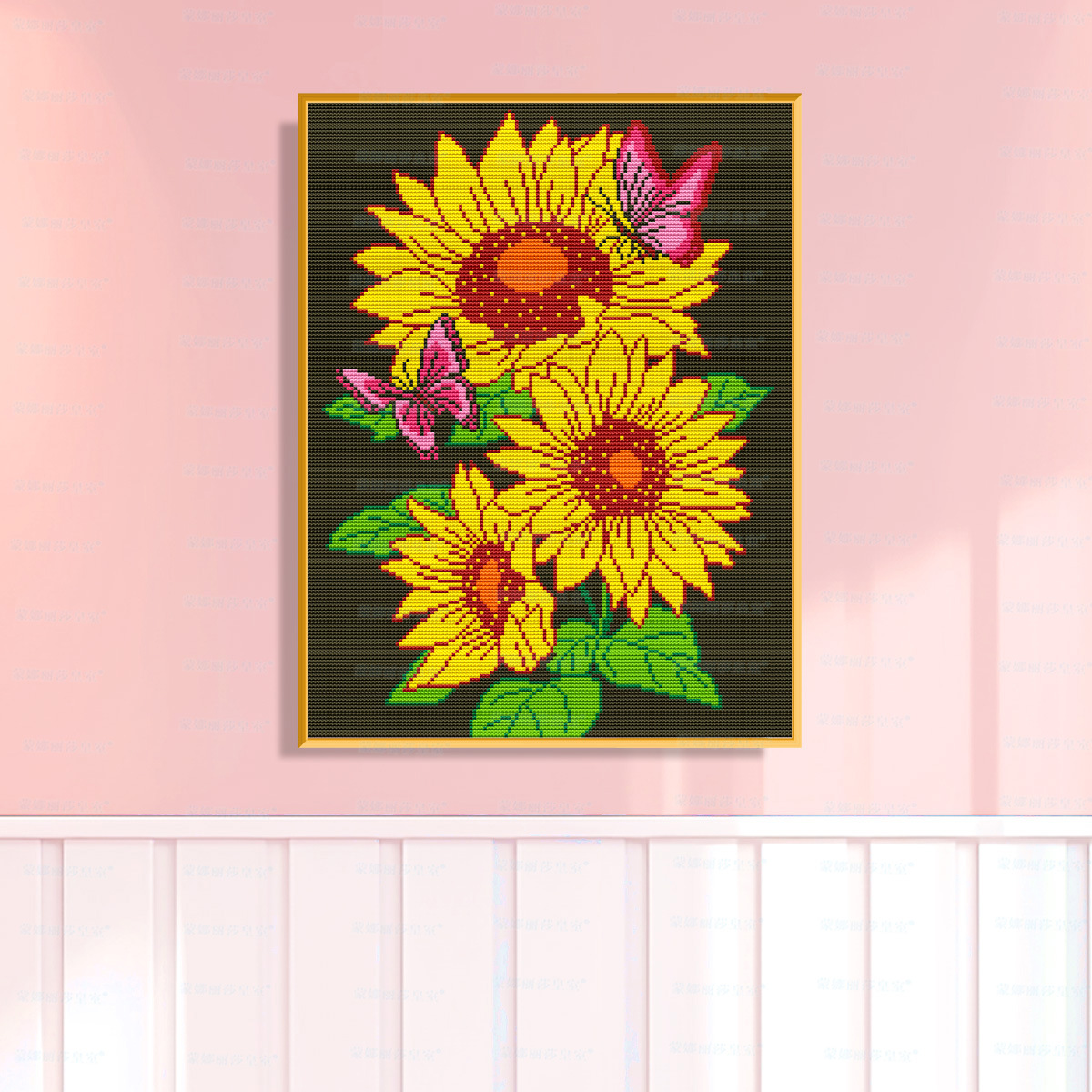 Mona Lisa mariposa real girasol nuevo girasol mano de bordado cruzado pinturas decorativas de vestíbulo de la sala de estar image 2