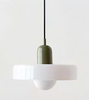 35CM 샹들리에 - 녹색 램프 헤드 + 흰색 갓 - 따뜻한 빛