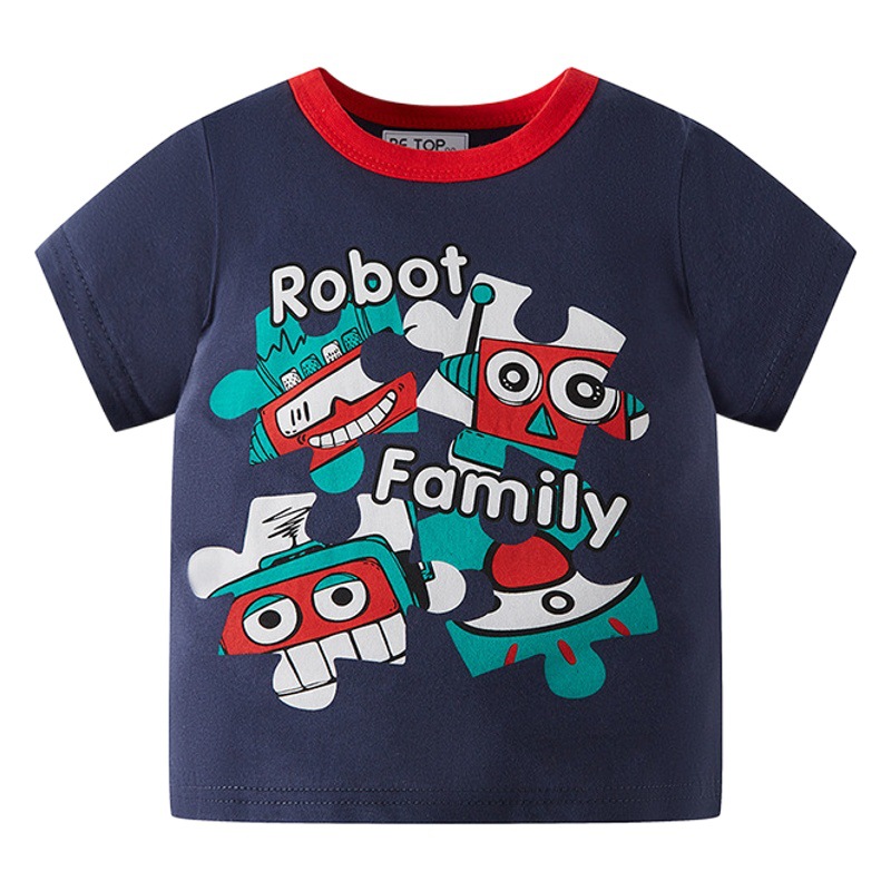 2023 Camiseta de manga corta para niños de verano de dibujos animados patrón impreso Top niños de media manga de algodón bebé entrega de una pieza para niños