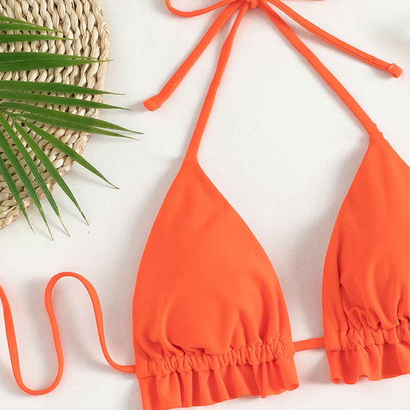 sexy orange butterfly perspective mesh skirt and split bikini three-piece swimsuit  NSOLY122162