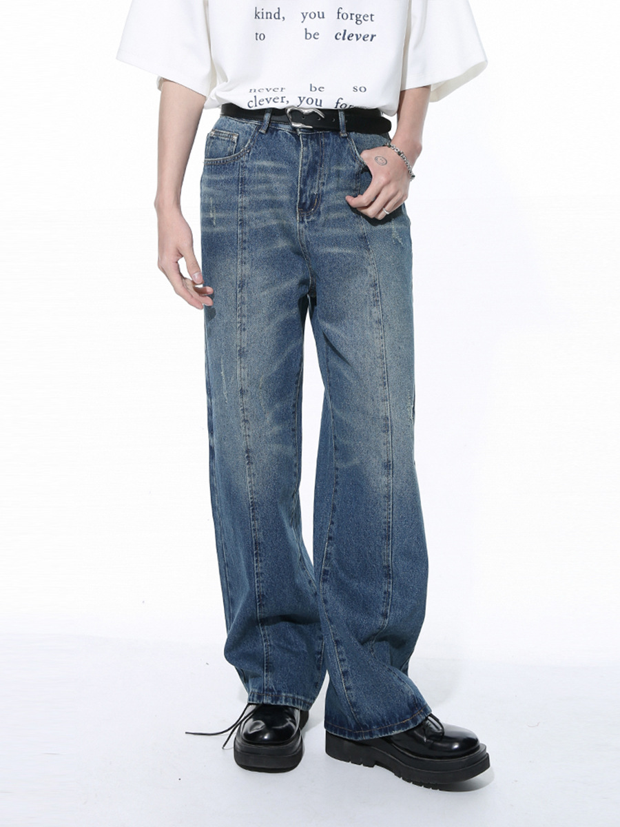 MTLCLOTHES Hombres| 2024 primavera nuevo estilo americano de la calle alta lavar patrón de tendencia suelta jeans de piernas anchas