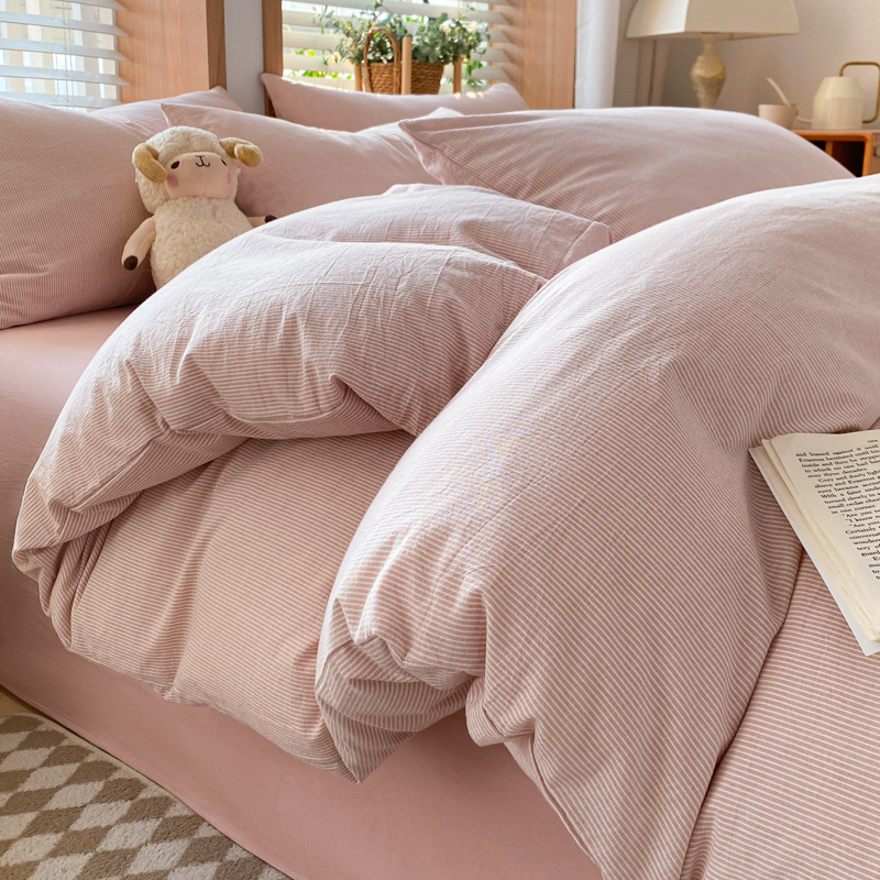 Cama de algodón lavado con agua de algodón de cuatro piezas, algodón puro 2025, nueva sábanas de cama, colchón de cama de tres piezas