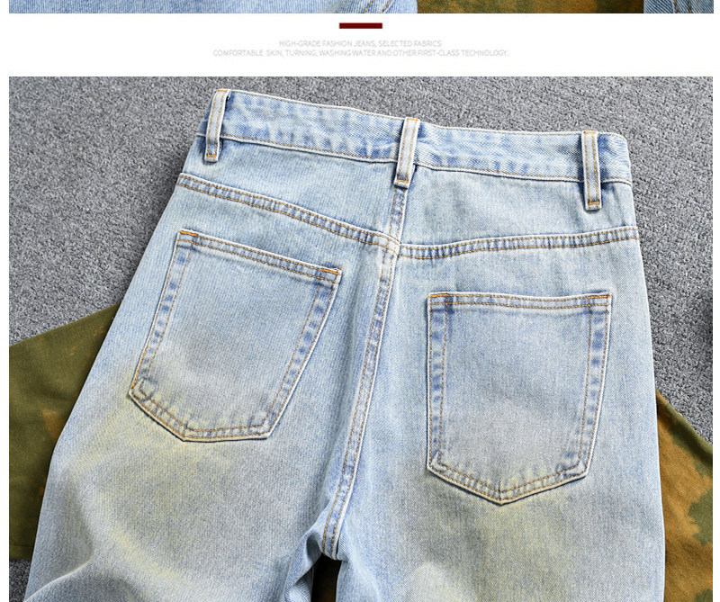 Men's Vintage Washed Jeans - Relaxed Straight-Leg High Street Denim Pants With Wave Crease Design, Light Blue_mkmklike.com