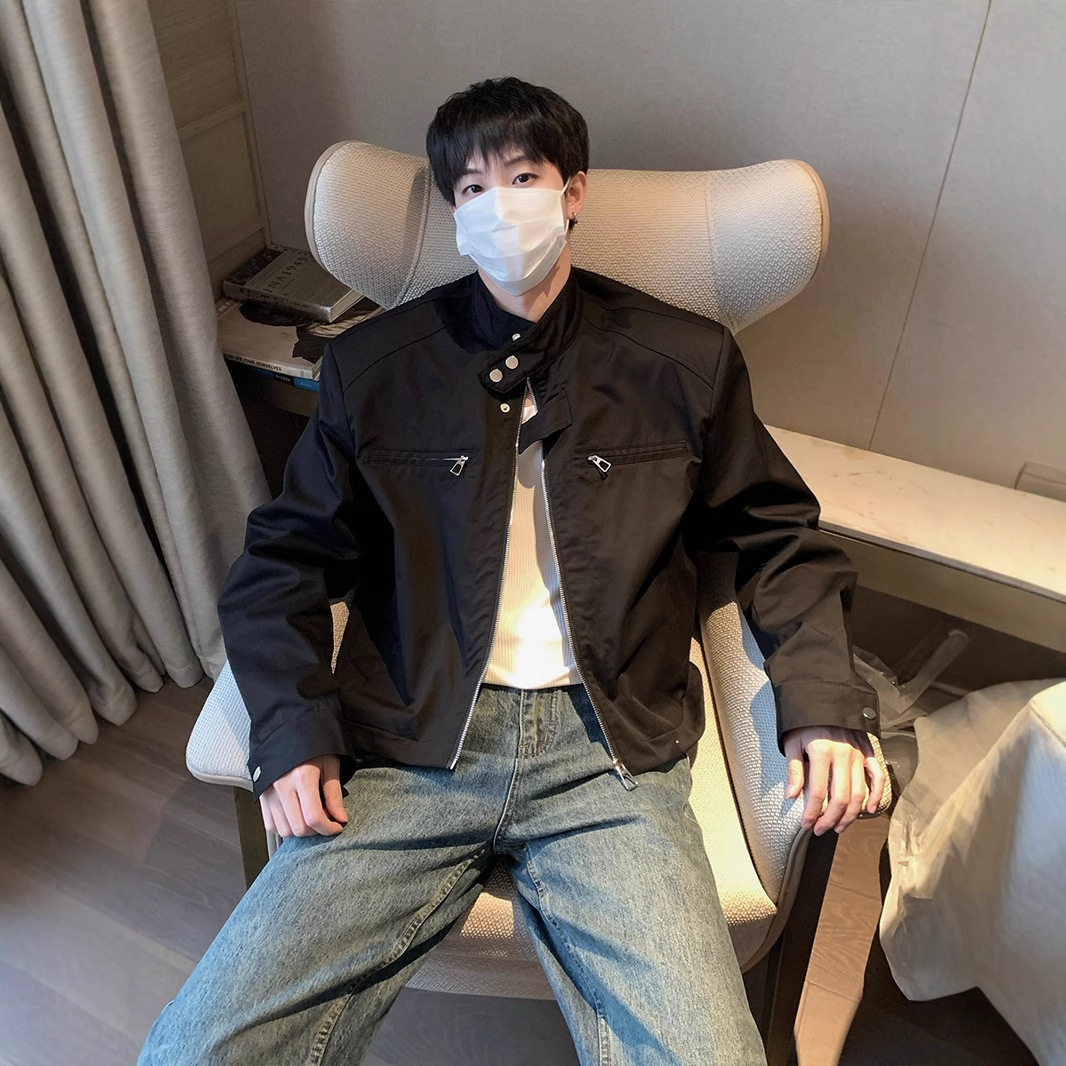 High-End Shoulder-Padded Short Functional Jacket for Men, Spring & Fall Niche American High Street Fashion Brand Vibe Wind Motorcycle Jacket