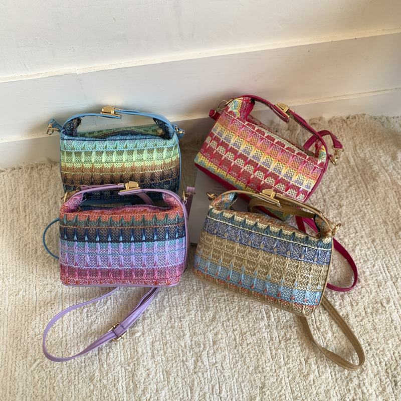 Straw Knitted Handbag Small Square Shoulder Bag With Clasp Casual Versatile Women's Luggage_voghion.com