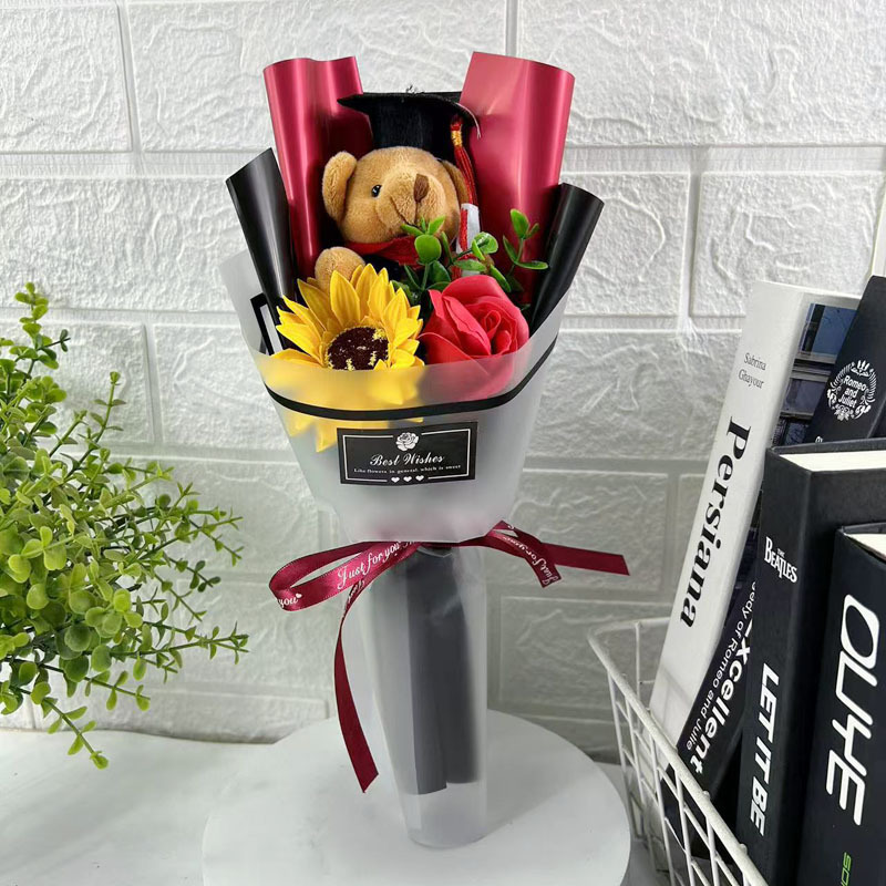 ヒマワリ幼稚園児卒業イベントプレゼント写真撮影卒業式博士熊漫画花束|undefined