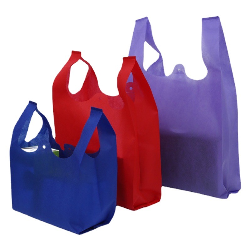 En stock grueso no tejido portátil chaleco bolsa supermercado personalizado bolsa de compras publicidad embalaje chaleco bolsa al por mayor