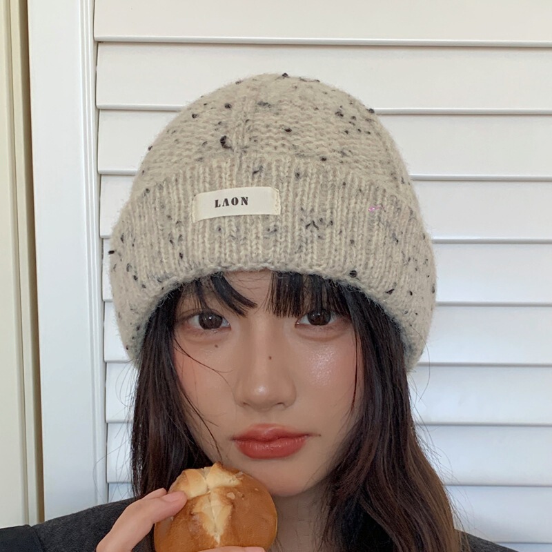 韩版时尚彩色点点毛线帽子女秋冬休闲百搭毛线帽保暖护耳套头帽潮|undefined