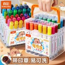 真彩易可洗印章水彩笔24色儿童可水洗幼儿园小学生12色36画画笔套