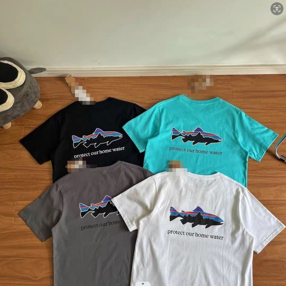Estilo americano Patagonia al aire libre serie de peces oceánicos para hombres y mujeres del mismo estilo popular camiseta de manga corta de verano
