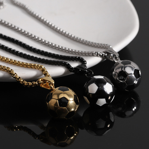 Euramerican Ins Sporty Personality 304 Stainless Steel Titanium Football Necklace for Men Creative World Cup Compatible Wholesale for Women