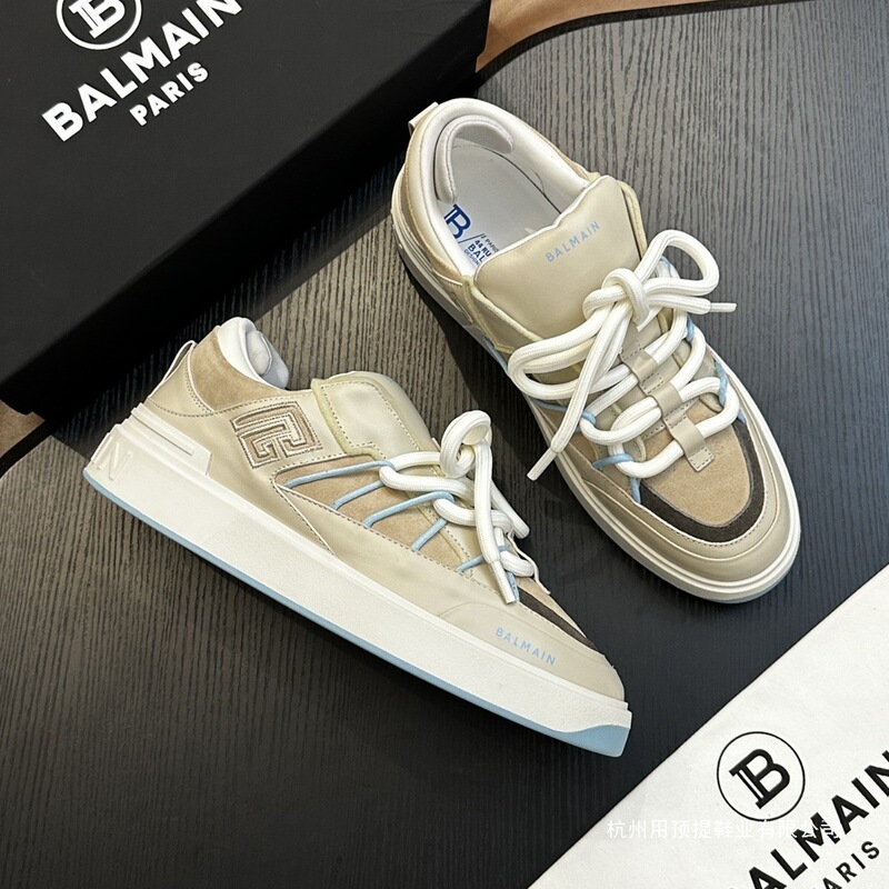 Cross-Border Balmain New Men's Fashion Casual Shoes Heightening Thick-Soled Sports Shoes Genuine Cowhide Color Matching Men's Shoes Lace-Up