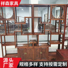 中式客厅书房隔断置物架博古架复古陈列柜定制加工实木茶叶展示架