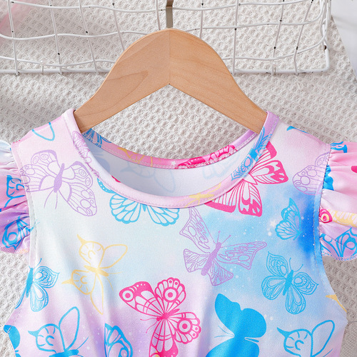 Girls' Butterfly Dress Summer Thin Version 2025 Trendy Children's Summer Wear Baby Girl Short Sleeve Dress Fashion