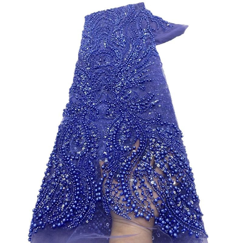 Tela de encaje francesa con lentejuelas de alta resistencia para vestidos de novia, bordado con cuentas y bordado 3D al por mayor de fábrica.