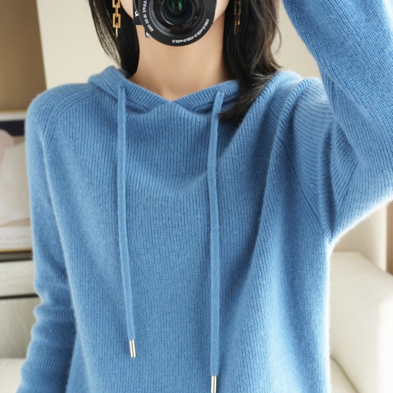 2024 New Autumn and Winter Wool Hooded Knitwear Women's Sweatshirt Loose Hooded Bottoming Shirt Thickeneded Easy to Match Knitwear