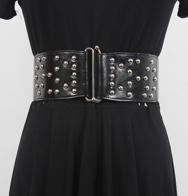 腰带女宽装饰松紧弹力腰封时尚百搭铆钉加长大码胖MM连衣裙腰带|ms