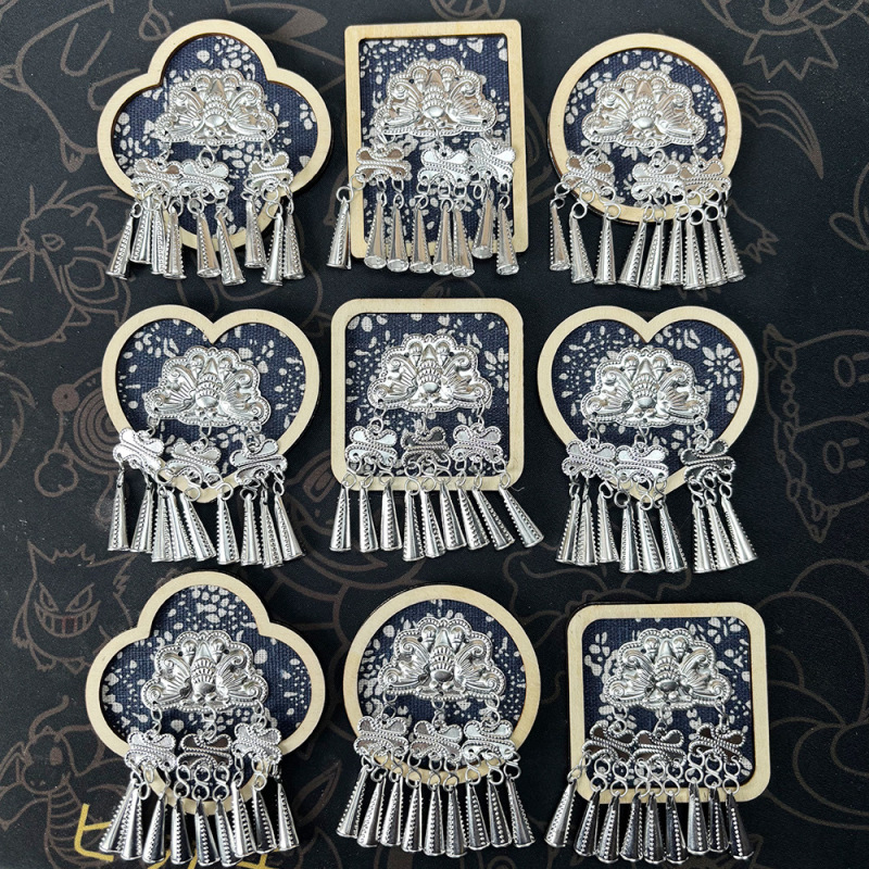 Handmade Intangible Cultural Heritage Tie-Dye Batik Miao Silver Hanging Bell Cultural and Creative Refrigerator Magnet Qi Household Miaozhai Guizhou Yunnan Miao Characteristics