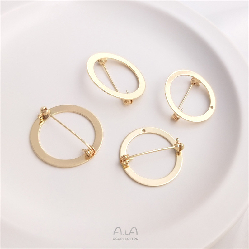 14K gold color retaining hollow ring safety brooch handmade diy wreath pin corsage jewelry basic accessories