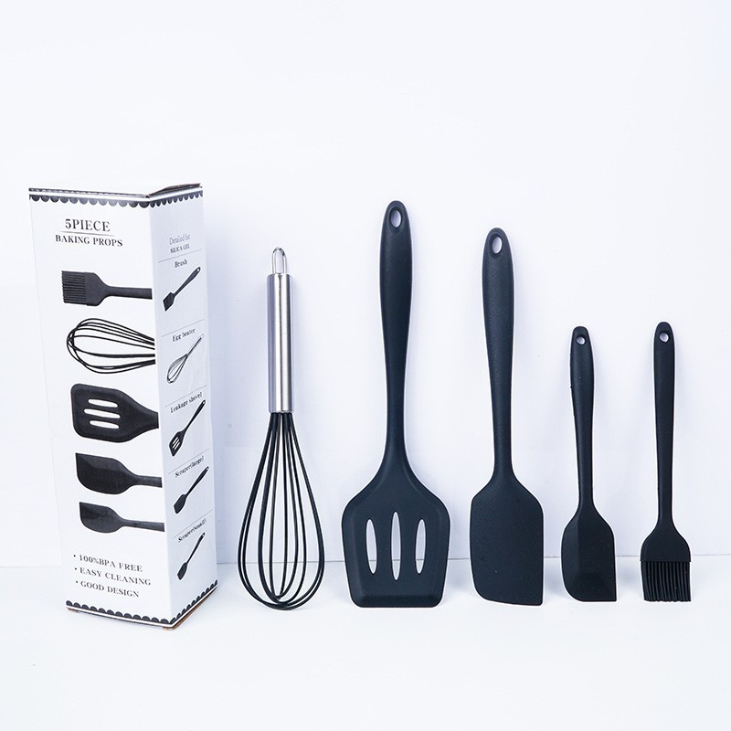 Juego de utensilios de cocina de silicona (5 piezas), espátula, brocha, batidor, grado alimenticio