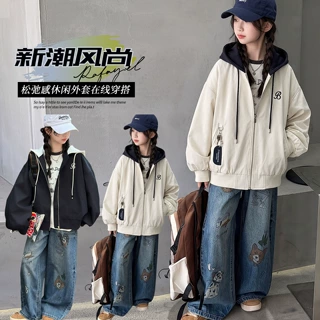 女童连帽棒球服外套2026新款儿童春秋洋气休闲百搭拉链上衣中大童