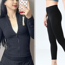 新款金标立领短款夹克套装运动瑜伽服修身显瘦运动夹克女露露斯威