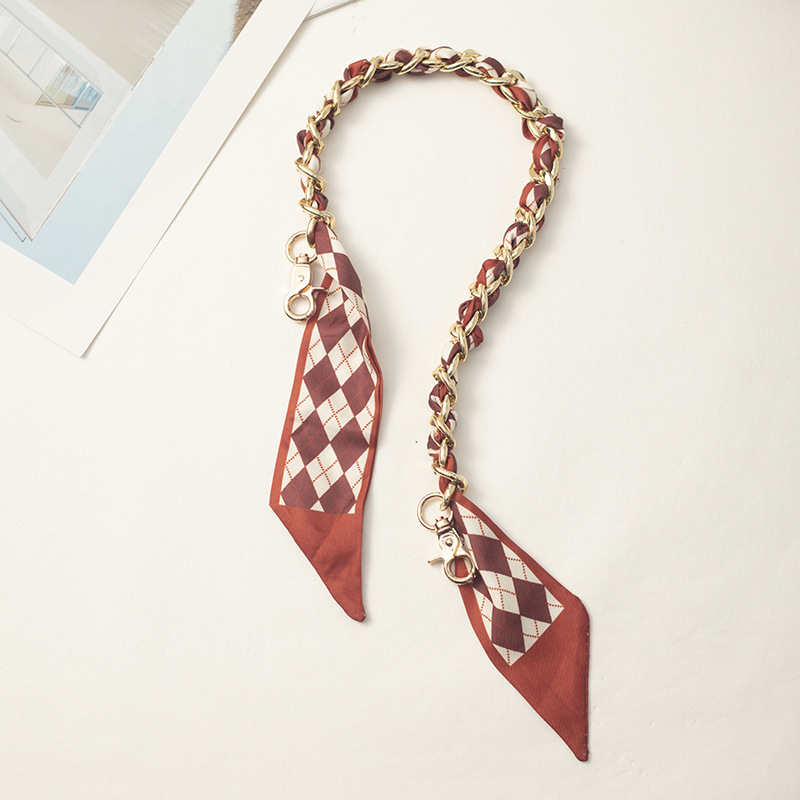 【체크무늬 시리즈●레드] 원숄더 장식 체인 54cm