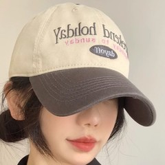 韓国風野球帽 レディース 小顔効果 ヴィンテージ風配色 ピークキャップ 日本風つば広帽子 調整可能 大きめ頭囲対応