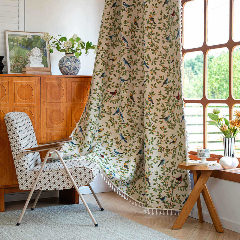 American Country Style Finished Curtains, Semi-Blackout Short Curtains, Fresh Style for Kitchen, Bedroom, Balcony, Floral Curtains