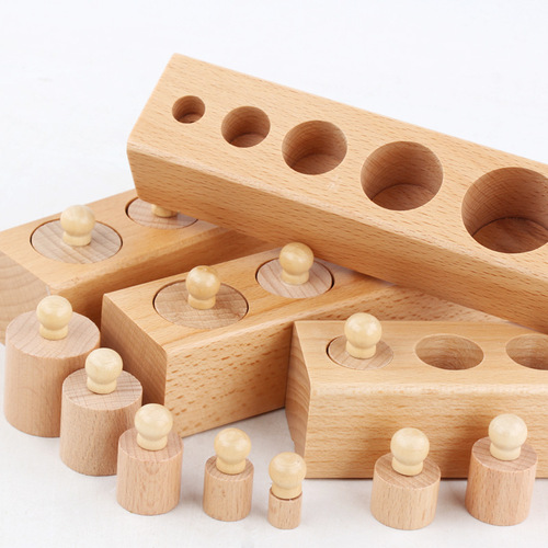 Wooden beech family version socket cylinder children's sensory early education Montessori teaching aids educational science and education toys