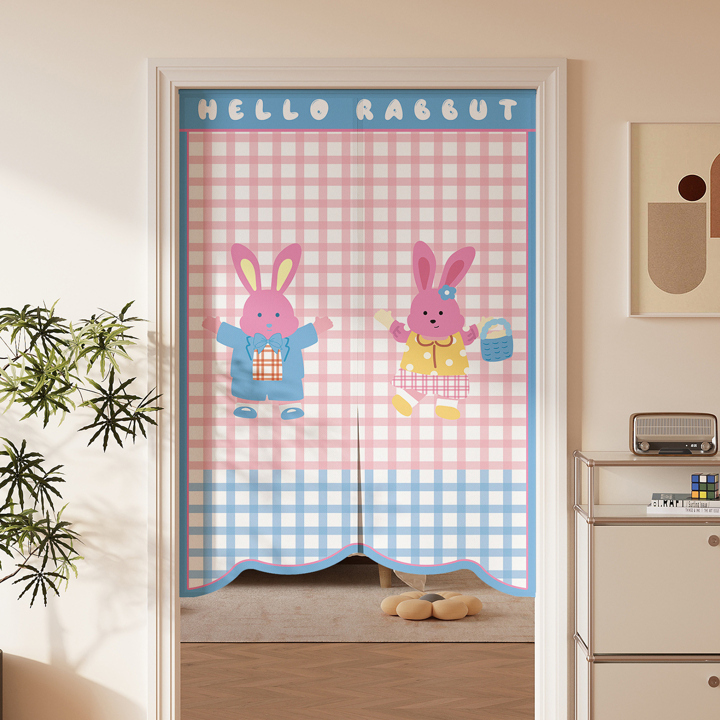 Cartoon Door Curtain Partition Curtain Bedroom Anti-Privacy Short Curtain Kitchen Bathroom Punch-Free Blocking Curtain Princess Style Half Curtain