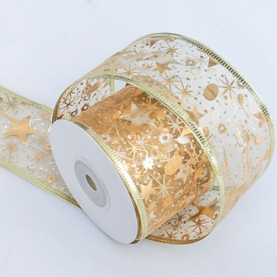 Hot Gold and Silver Double Layer Light Ribbon Christmas Ribbon Bow Material Winding Christmas Tree Decoration Ribbon Snow Yarn Belt