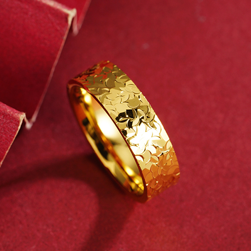 Anillo de oro batido de hielo roto sin desvanecimiento durante mucho tiempo nicho femenino de alto grado de lujo real de cobre imitación anillo de pigmento de oro joyería