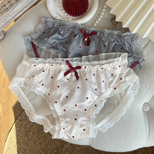 开年新品安可拉红波点丝光布拼接网纱蝴蝶结蕾丝边可爱少女内裤