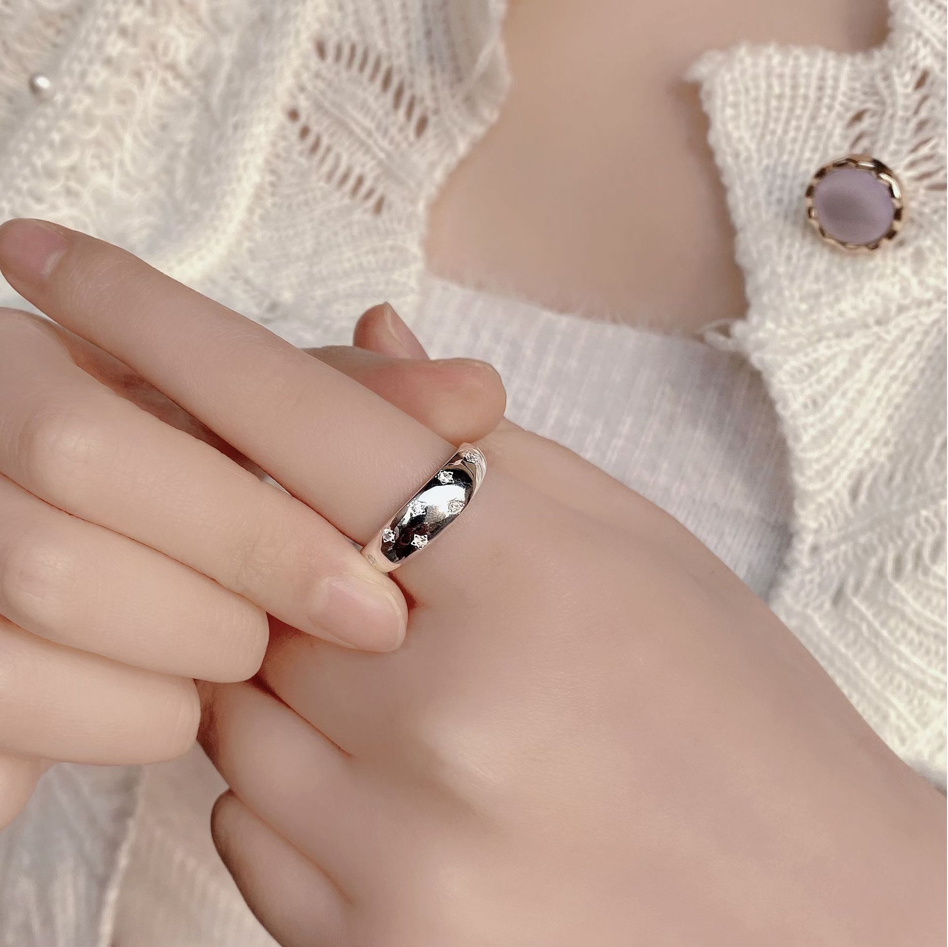 18K Gold Plated Silver Plated 925 Sterling Silver Zircon Geometric Star Adjustable Ring Open Rings Rings display picture 10